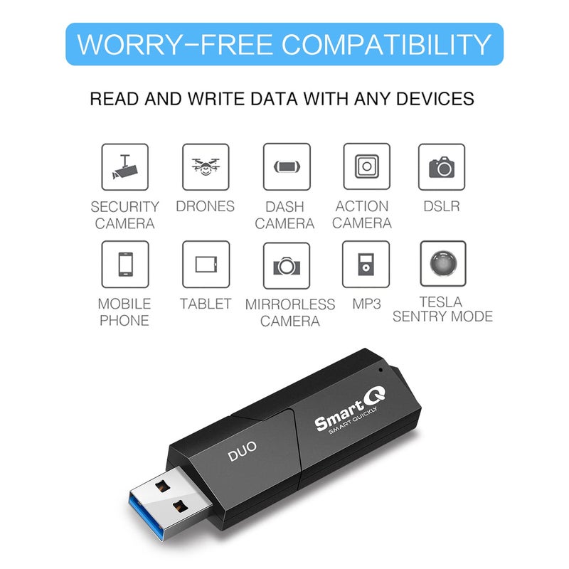 SmartQ C307 DUO SD Card Reader Portable USB 3.0 Flash Memory Card Adapter Hub for SD, Micro SD, SDXC, SDHC, MMC, Micro SDXC, Micro SDHC, UHS-I for Mac, Windows, Linux, Chrome, PC, Laptop, Switch (Duo) - Image 5